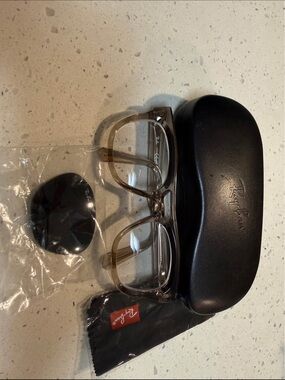 Ray-Ban Transparent Brown Rectangular Eyeglasses with Black Case